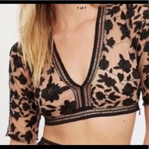 For Love And Lemons Black Floral Crop Top